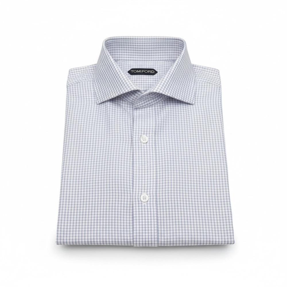 Tom Ford Men's Long Sleeve Shirt 42 16.5 White/Purple Check Pattern 100% Cotton